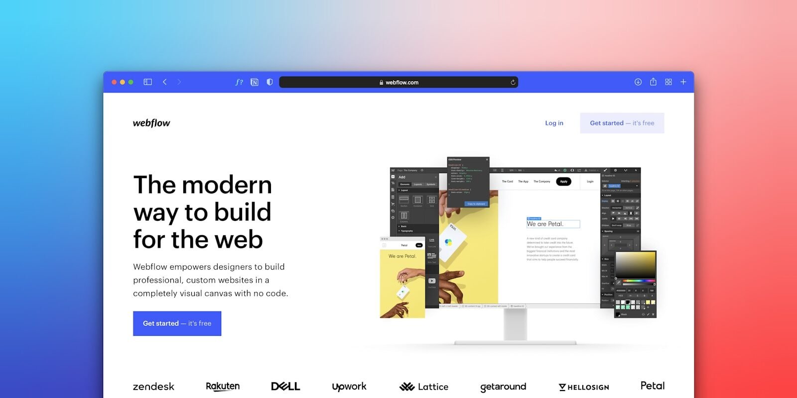 a computer screen with the words the modern way to build for the web